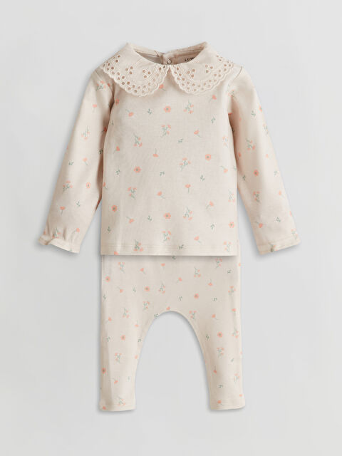 LCW baby Organik Pamuklu Çiçekli Kız Bebek Bluz ve Pantolon - S5AY82Z1-LRA