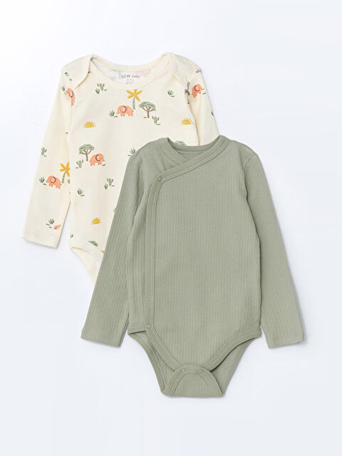 LCW baby Organik Kumaş Çiçekli Erkek Bebek Çıtçıtlı Bodysuit 2'li - S5AY94Z1-LQB