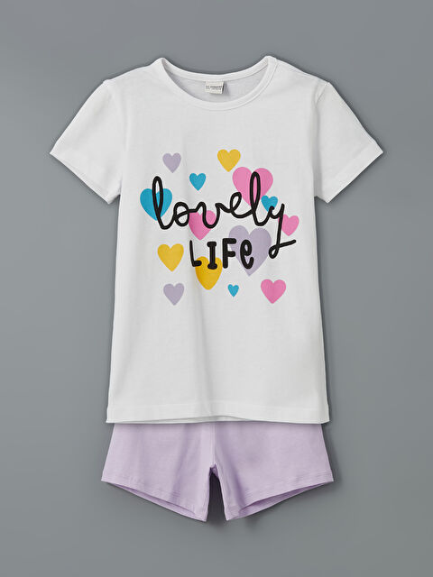 LCW Kids Crew Neck Printed Baby Girls' T-Shirt and Shorts 2 Pack - S5BB73Z1-FFB