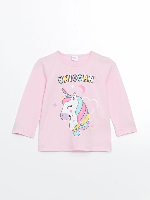 LCW Kids Bisiklet Yaka Baskılı Kız Çocuk Pijama Üst - S5BC07Z1-QXB