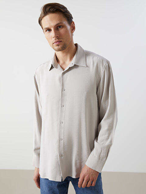 LCW Vision Rahat Kalıp Uzun Kollu Gabardin Erkek Gömlek - S5BD84Z8-VZD