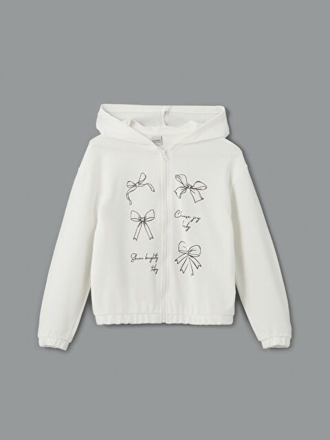 LCW Kids Kapüşonlu Fiyonk Baskılı Kız Çocuk Fermuarlı Sweatshirt - S5BE08Z4-R9J