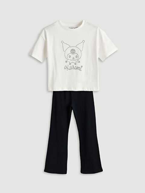 LCW Kids Bisiklet Yaka Kuromi Taşlı Kız Çocuk Tişört ve Tayt - S5BG13Z4-FDH