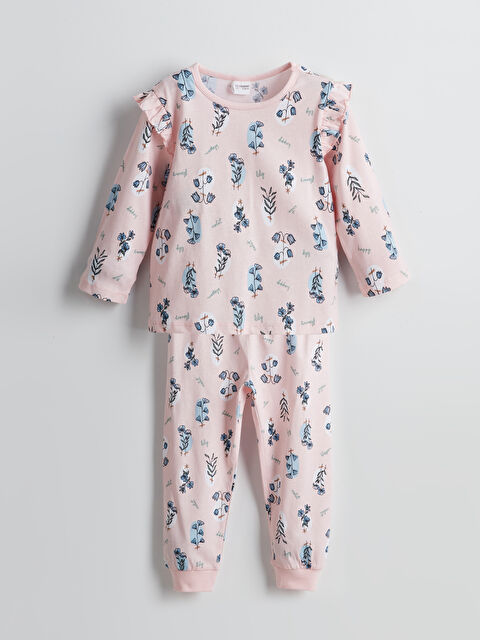 LCW Kids Bisiklet Yaka Çiçekli Kız Bebek Pijama Takımı - S5BG53Z1-LSZ
