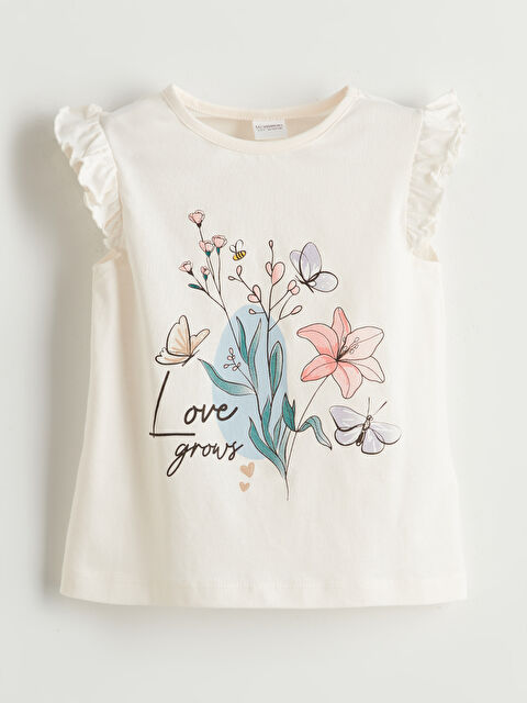 LCW Kids Bisiklet Yaka Çiçekli Kız Çocuk Pijama Üst - S5BG56Z1-FDW