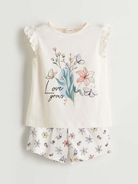 LCW Kids Çiçekli Kız Çocuk Şortlu Pijama Takım - S5BG57Z1-FDW