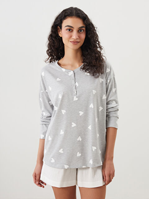 LCW DREAM Bisiklet Yaka Baskılı Kadın Pijama Üst - S5BG94Z8-998