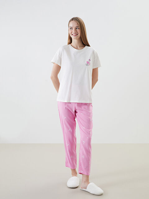 LCW DREAM Bisiklet Yaka Baskılı Kadın Pijama Takımı - S5BH50Z8-LT4