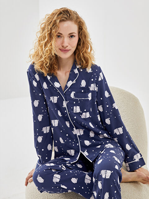 LCW DREAM Gömlek Yaka Baskılı Kadın Pijama Takımı - S5BH75Z8-LSF