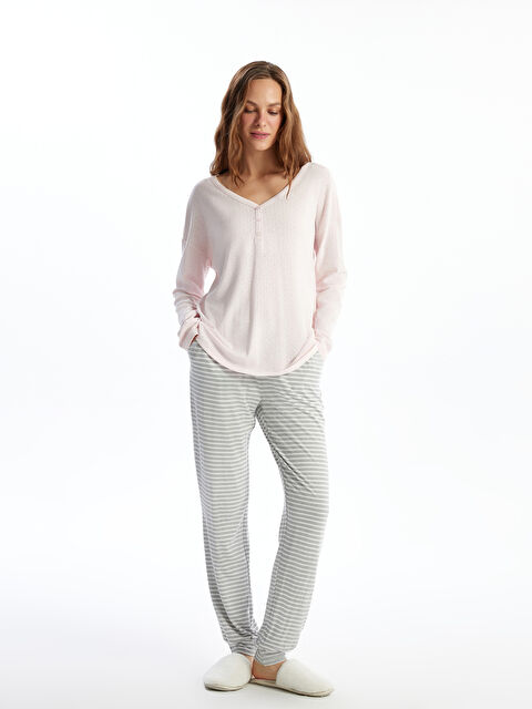 LCW DREAM Beli Lastikli Çizgili Kadın Pijama Alt - S5BI48Z8-998