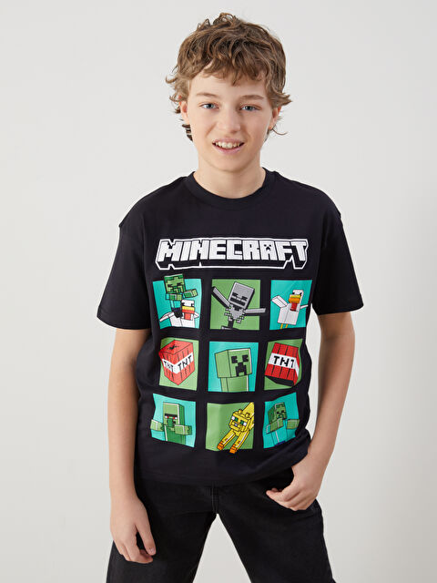LCW Kids Bisiklet Yaka Minecraft Baskılı Erkek Çocuk Tişört - S5BJ23Z4-HNX