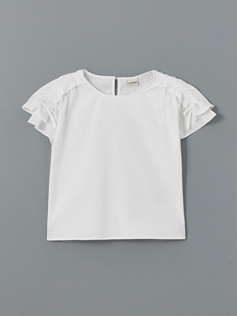 LCW Kids Okrugli izrez Jednostavna Bluza od Poplina sa Volanima za Devojčice