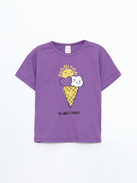 LCW Kids Crew Neck Short Sleeve Printed Girls' T-Shirt - S5BK96Z1-GYZ