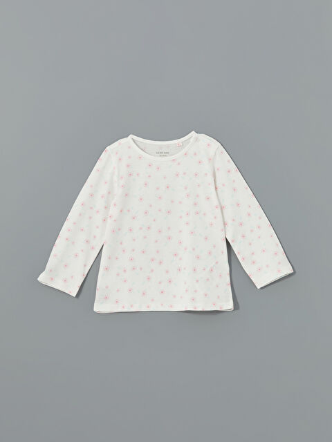 LCW baby Bisiklet Yaka Çiçekli Kız Bebek Tişört - S5BL41Z1-LRA