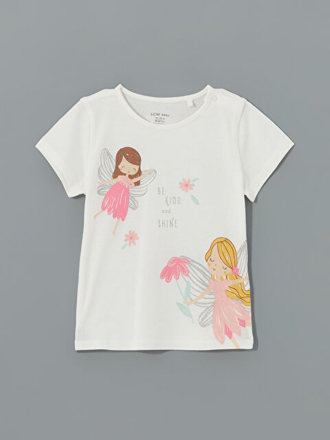 LCW baby Bisiklet Yaka Baskılı Kız Bebek Tişört - S5BL50Z1-FDU