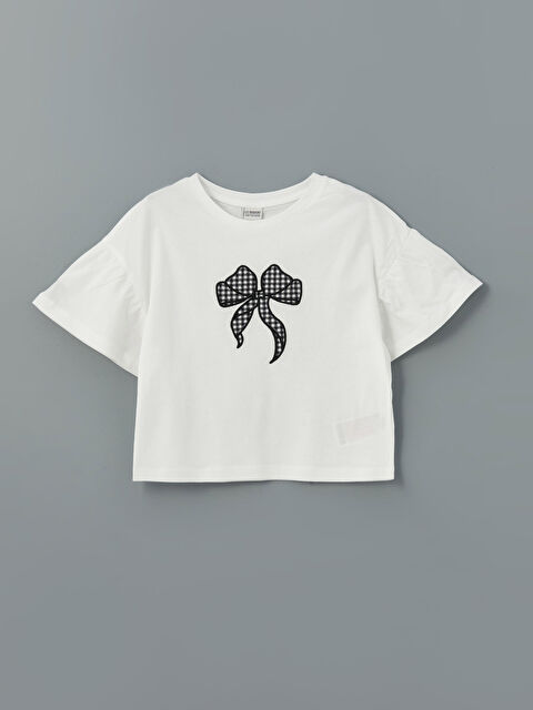 LCW Kids Bisiklet Yaka Fiyonk Nakışlı Kız Çocuk Tişört - S5BL99Z4-R9J