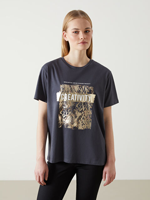 LCW Vision Crew Neck Printed Women's T-Shirt - S5BN08Z8-HKS