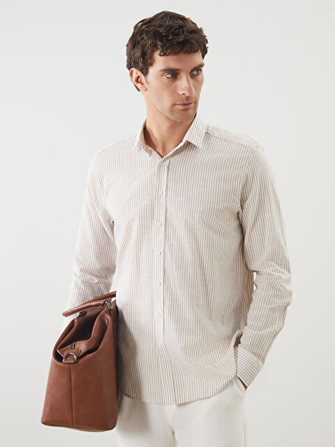 LCW Vision Slim Fit Uzun Kollu Çizgili Poplin Erkek Gömlek - S5BQ22Z8-LE8