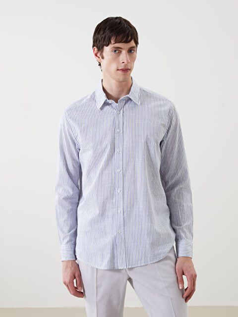 LCW Vision Slim Fit Uzun Kollu Çizgili Poplin Erkek Gömlek - S5BQ22Z8-LEN