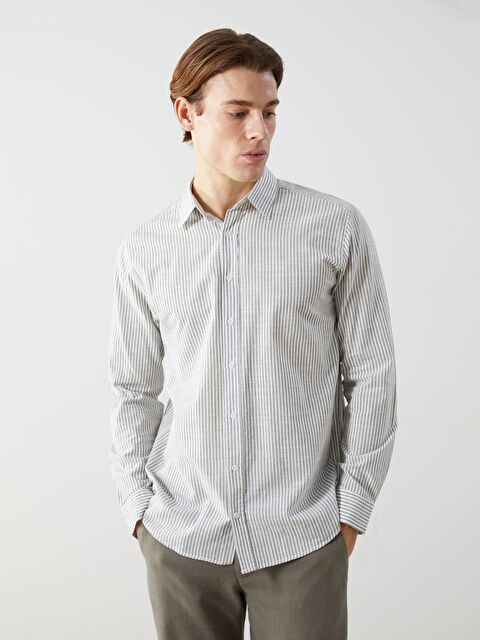 LCW Vision Slim Fit Uzun Kollu Çizgili Poplin Erkek Gömlek - S5BQ22Z8-LFT