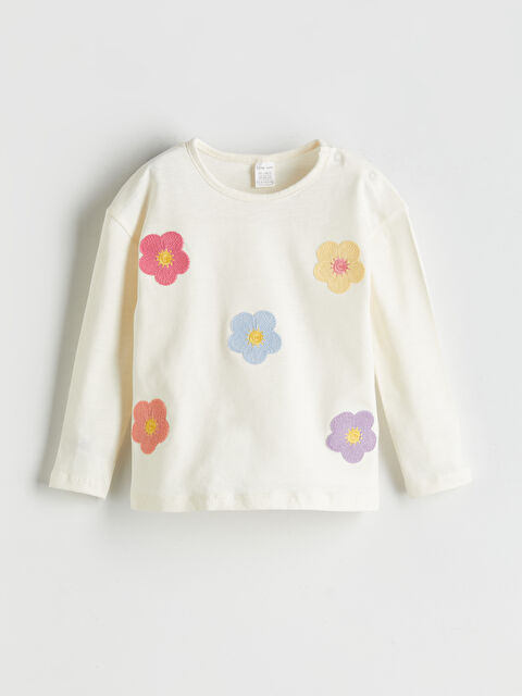 LCW baby Beli Lastikli Çiçekli Kız Bebek Tişört - S5BS14Z1-YG7