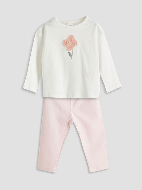 LCW baby Çiçek Aplikeli Kız Bebek Bluz ve Tayt 2'li - S5BS47Z1-YG7