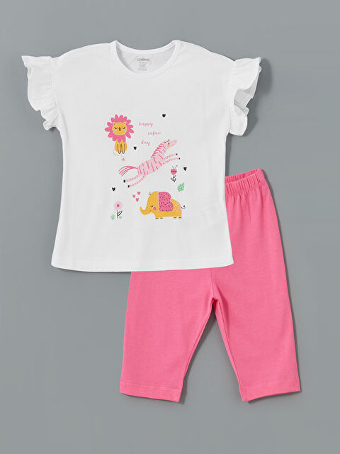 LCW baby طقم بلوزة برقبة دائرية وبنطلون للبنات الرضع - عبوة من قطعتين - S5BV69Z1-FFB