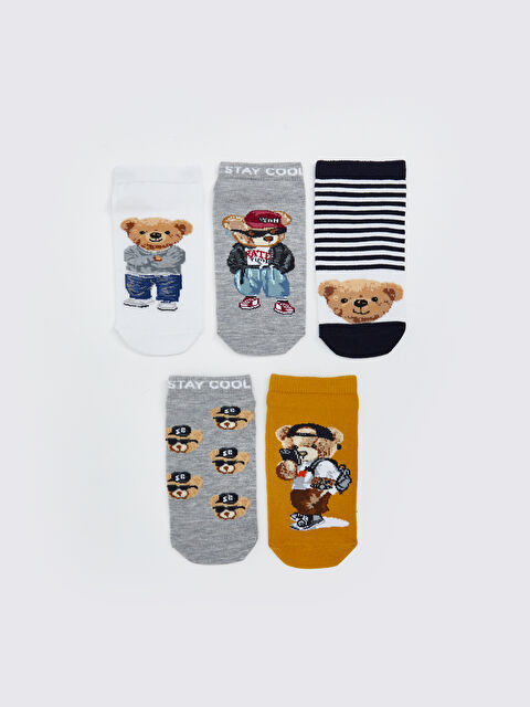 LCW Kids Ayı Teddy Desenli Erkek Çocuk Patik Çorap 5'li - S5BV97Z4-K00