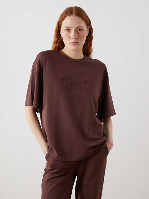 LCW Vision Bisiklet Yaka Baskılı Oversize Kadın Tişört - S5BY30Z8-HGT