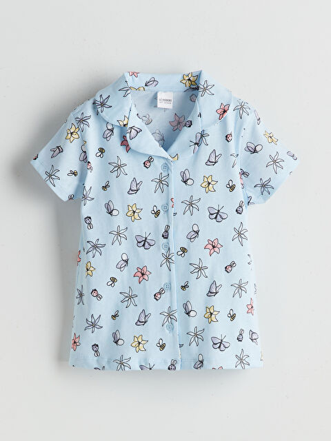 LCW Kids Gömlek Yaka Çiçekli Kız Çocuk Pijama Üst - S5CB78Z1-LQK