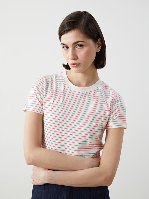 LCW Vision Bisiklet Yaka Çizgili Kadın Tişört - S5CC24Z8-LJE