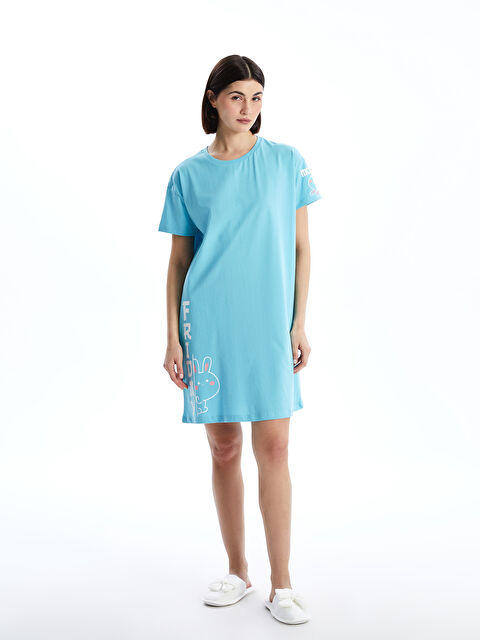 LCW Young Bisiklet Yaka Baskılı Kadın Gecelik - S5CD04Z8-QXN