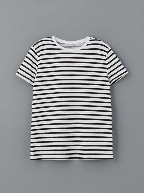 LCW Kids Bisiklet Yaka Çizgili Kız Çocuk Tişört - S5CD19Z4-LEG