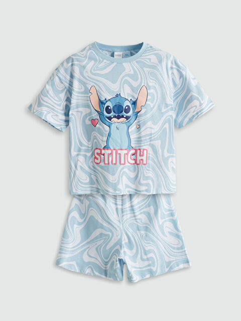 LCW Kids Bisiklet Yaka Stitch Baskılı Kız Çocuk Şortlu Pijama Takımı - S5CD52Z4-LU8