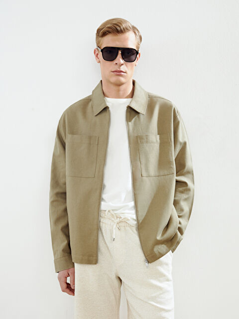 LCW Vision Slim Fit Gömlek Yaka %100 Keten Erkek Mont - S5CD58Z8-DMK