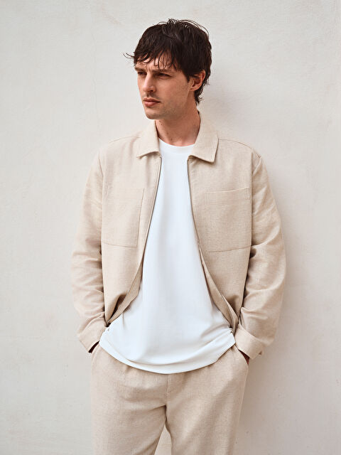 LCW Vision Slim Fit Gömlek Yaka %100 Keten Erkek Mont - S5CD58Z8-QRF