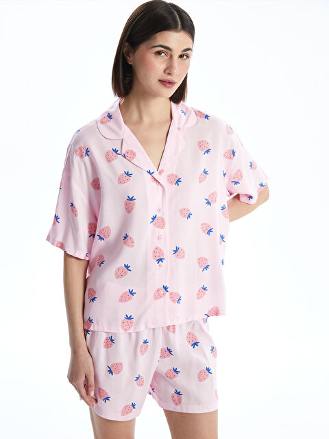 LCW Young Shirt Collar Patterned Short Sleeve Women's Shorts Pyjamas Set - S5CE42Z8-LT4