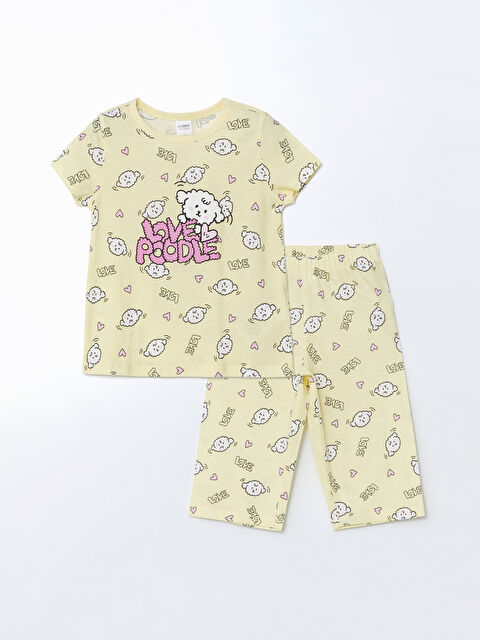 LCW Kids Bisiklet Yaka Baskılı Kız Çocuk Şortlu Pijama Takımı - S5CF56Z1-LU9