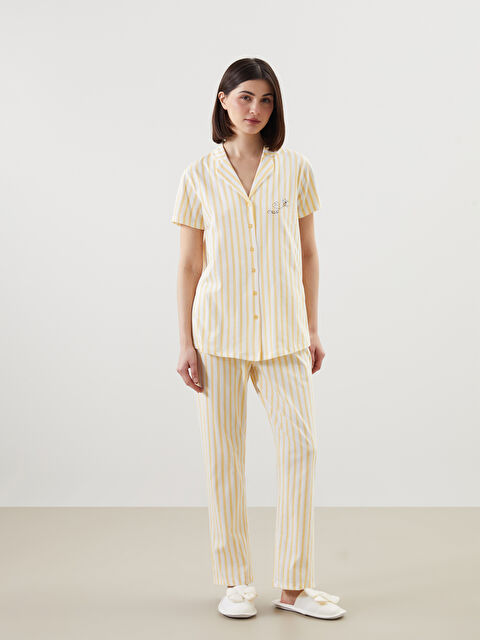 LCW DREAM Gömlek Yaka Çizgili Hamile Pijama Takımı - S5CH88Z8-LRA