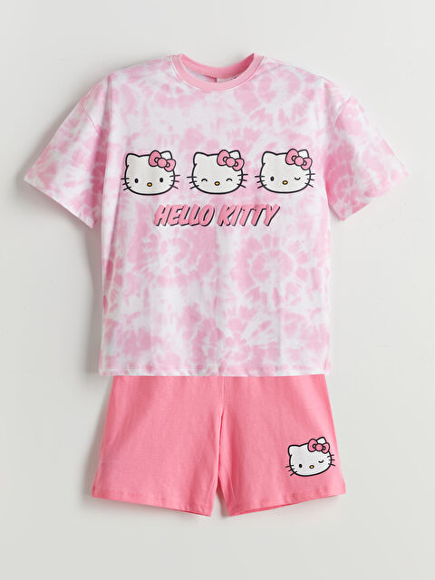 LCW Kids Bisiklet Yaka Hello Kitty Baskılı Kısa Kollu Kız Çocuk Şortlu Pijama Takımı - S5CI01Z4-LU8