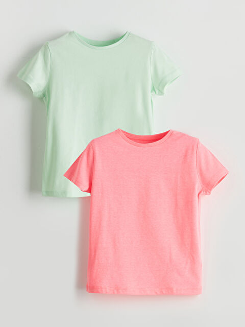 LCW Kids Bisiklet Yaka Kız Çocuk Tişört 2'li - S5CL82Z4-YTM