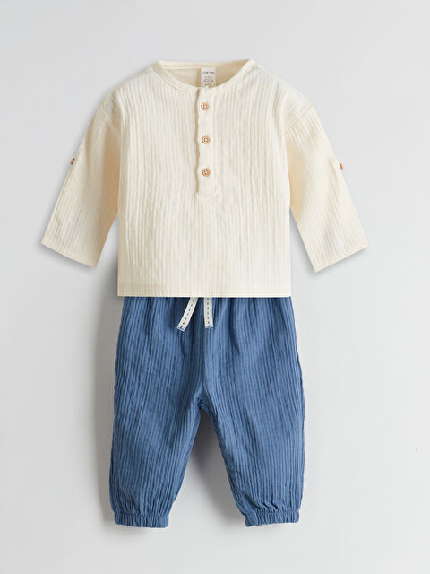 LCW baby Buttoned Baby Boys T-Shirt And Pants Set Of 2 - S5CN45Z1-R9J