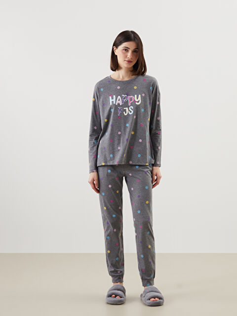 LCW Young Bisiklet Yaka Baskılı Kadın Pijama Takımı - S5CN78Z8-RTV