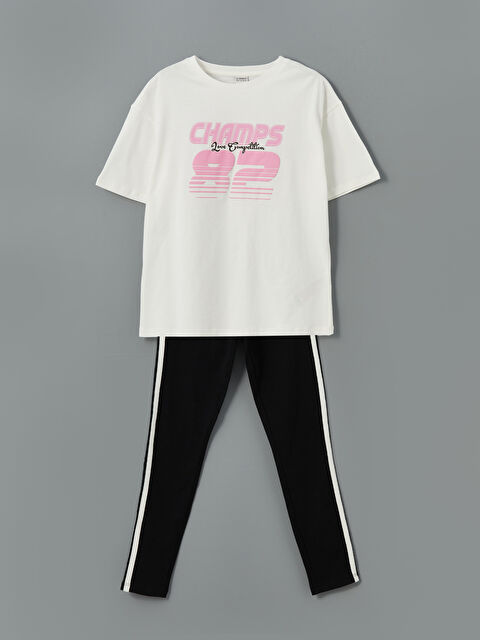 LCW Kids Bisiklet Yaka Kız Çocuk Tişört ve Tayt - S5CN99Z4-R9J