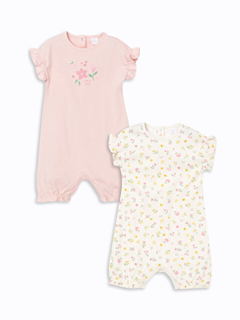 LCW baby Bisiklet Yaka Kız Bebek Pamuklu Tulum 2'li - S5CP79Z1-G7Z