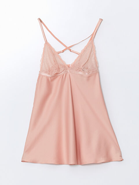 LCW DREAM V Neck Lace Detailed Satin Women's Fancy Nightdress - S5CR30Z8-FJH