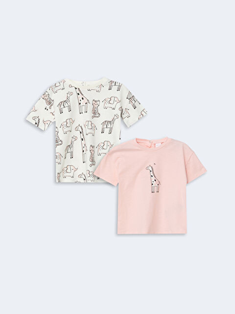 LCW baby Bisiklet Yaka Baskılı Kız Bebek Tişört 2'li - S5CR45Z1-FXB