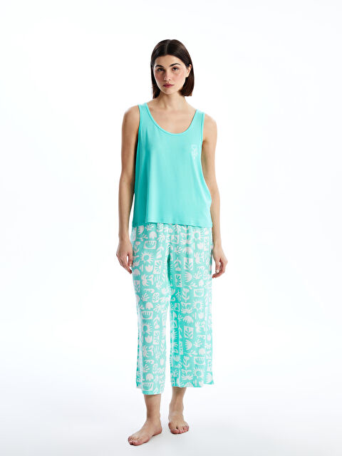 LCW DREAM U Yaka Çiçekli Kadın Kaprili Pijama Takımı - S5CU54Z8-LRF