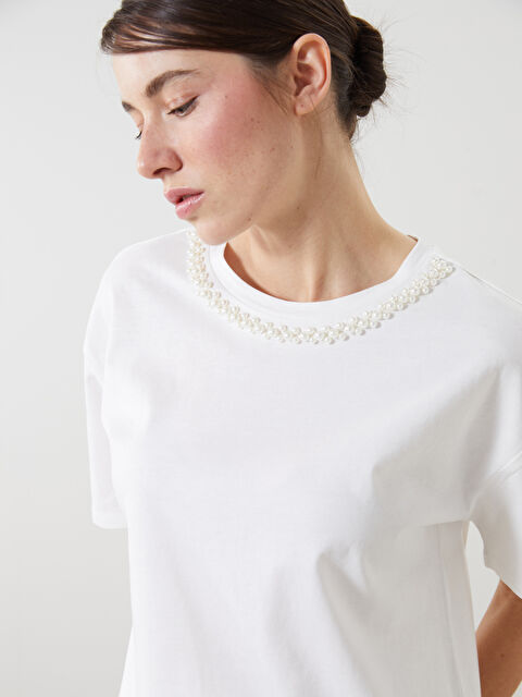 LCW Vision Crew Neck Beaded Embellished Women's T-Shirt - S5CV25Z8-R9J