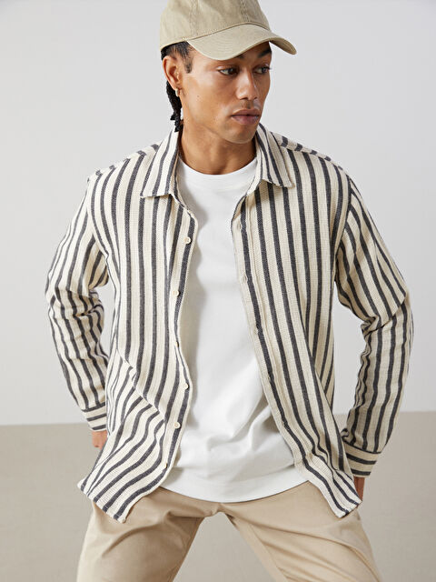 XSIDE Regular Fit Uzun Kollu Çizgili Erkek Gömlek - S5CV55Z8-LGS